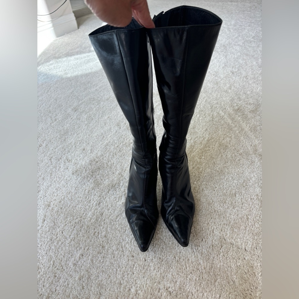Charles David Steeleto pointy boots 3/4 calf high zip up Vero Cuoio 8 1/2